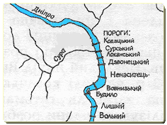 Карта днепровских порогов